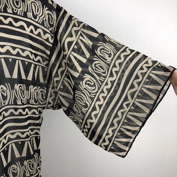 Lularoe Sheer Kimono Tribal Print with Bottom Fringe Tan Black Small - Picture 4 of 8